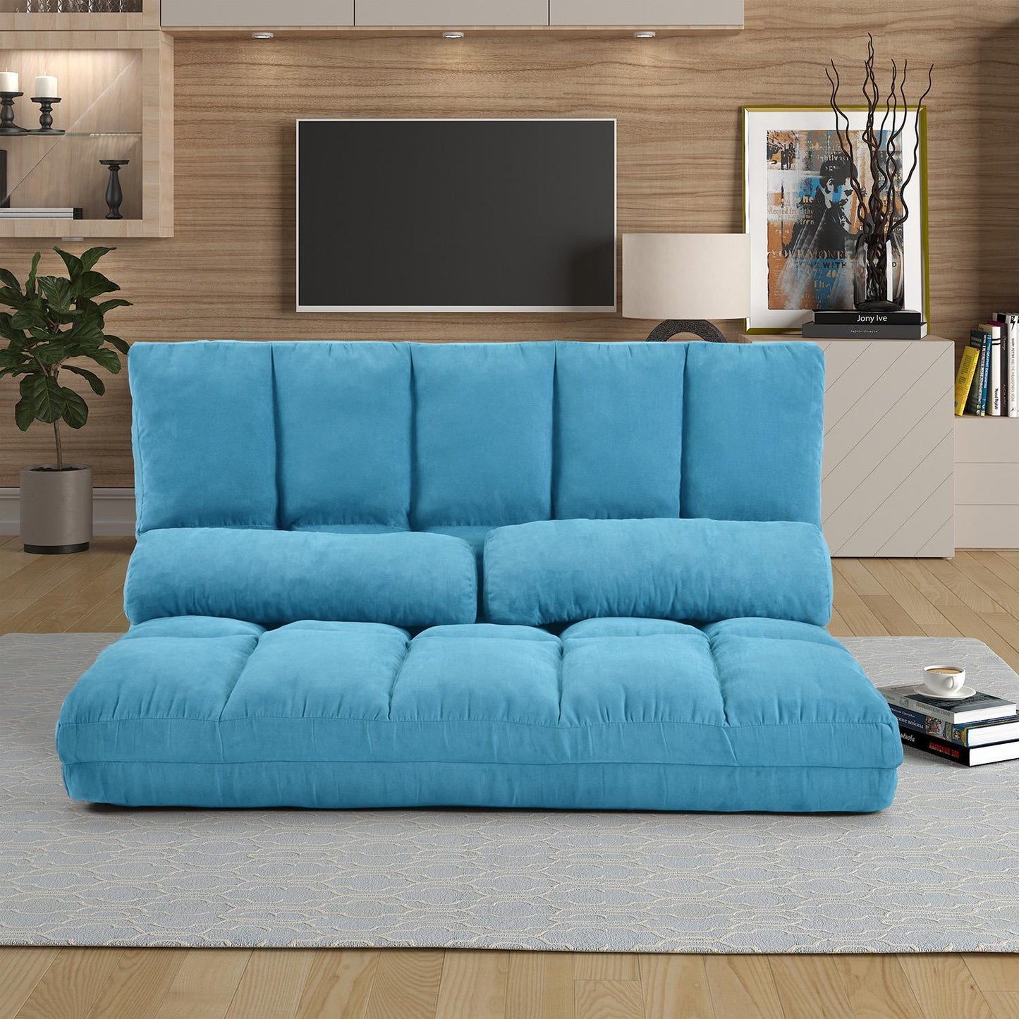 Double Chaise Longue, Sofa, Floor Sofa And Sofa With Two Pillows - Blue