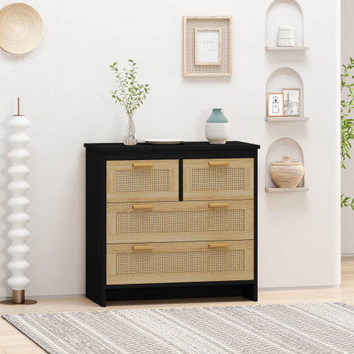 4 Drawer Rattan Cabinets, Suitable For Bedroom, Living Room, Dining Room, Hallway, Easy To Assemble