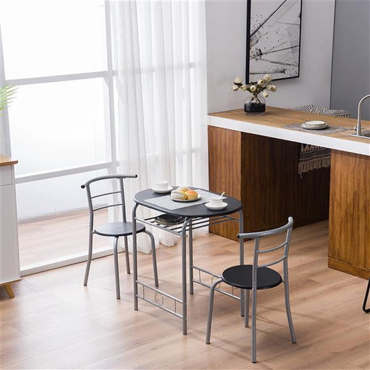 Black PVC Breakfast Table With One Table And Two Chairs