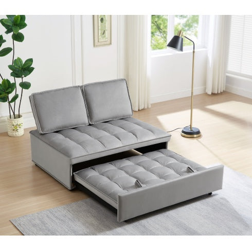 Convertible Sleeping Sofa Bed, Modern Velvet Fabric Double Seat Sofa Bed, Sleeping Sofa Bed With 2 Backs And Detachable Backs, Backs, Suitable For Living Room Bedroom,Grey