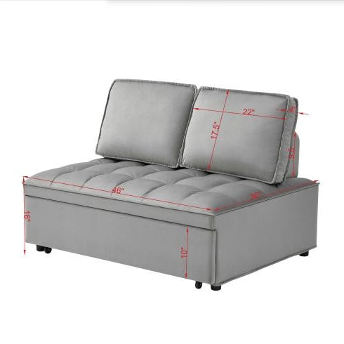 Convertible Sleeping Sofa Bed, Modern Velvet Fabric Double Seat Sofa Bed, Sleeping Sofa Bed With 2 Backs And Detachable Backs, Backs, Suitable For Living Room Bedroom,Grey