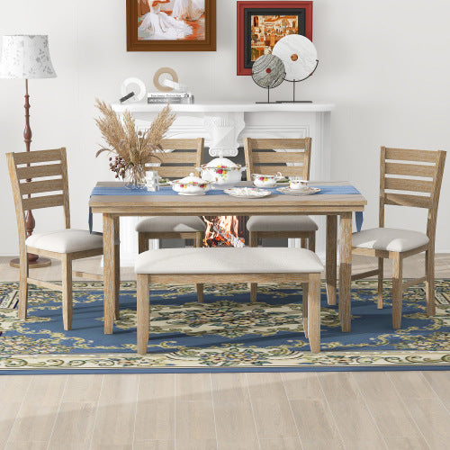 6-piece Wooden Dining Table Set With Dining Table And Chairs With Benches