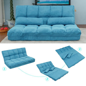 Double Chaise Longue, Sofa, Floor Sofa And Sofa With Two Pillows - Blue