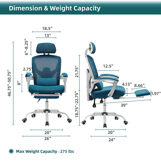 Retractable Footrest Ergonomic Swivel Office Chair With Lumbar Support Pillow And Padded Armrests