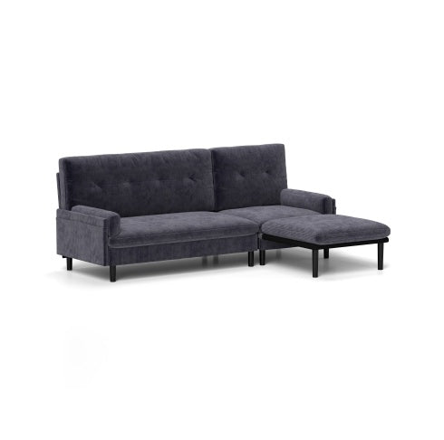 Grey Corduroy Sectional Sofa Convertible 3-seaters Sofa, L-Shaped Sofa, And Bed