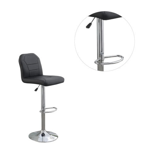 Adjustable Bar Stool Chair Black Faux Leather Clean Lines Seat Chrome Base Modern Set Of 2 Chairs