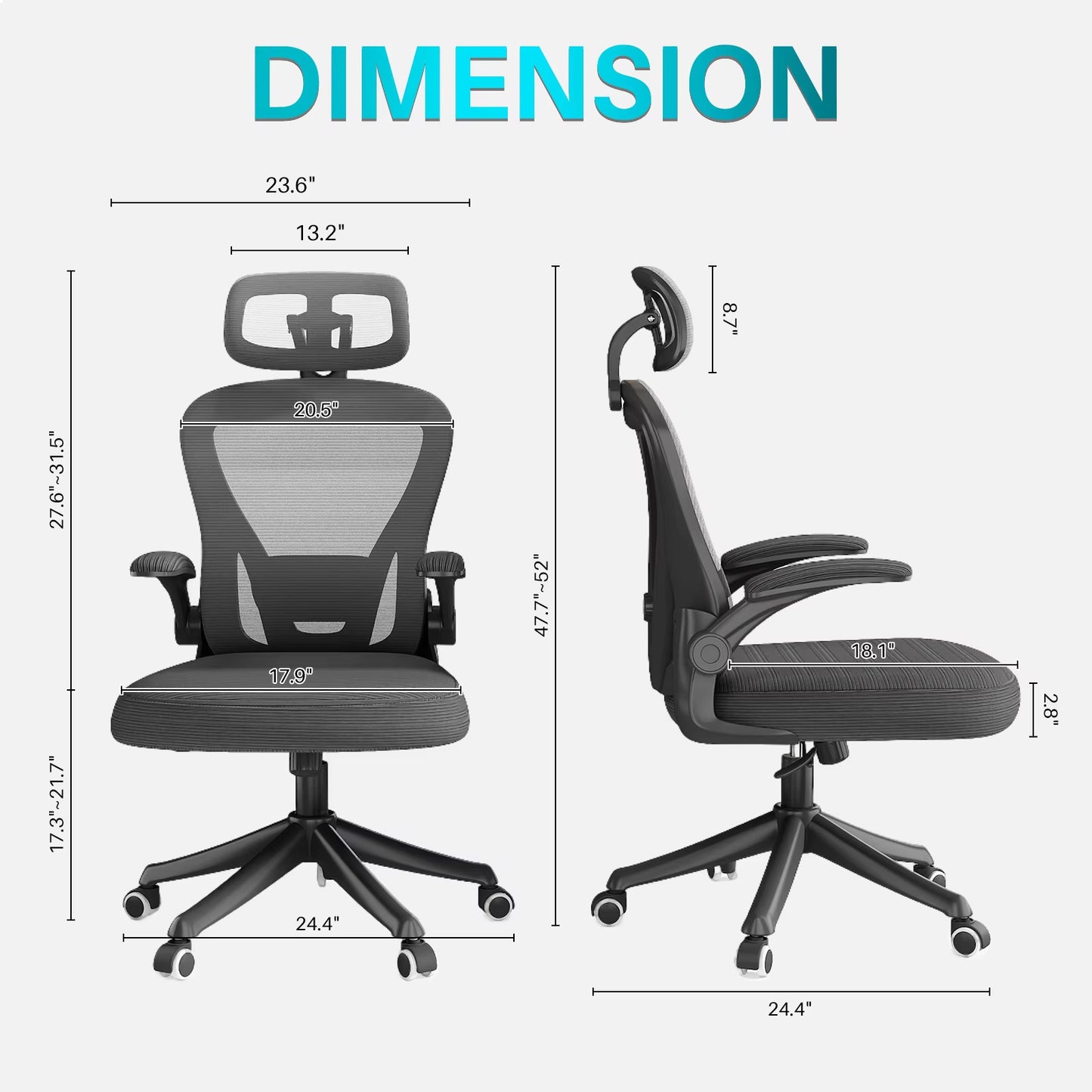 Ergonomic Black Swivel Office Chair High Back Comfortable Mesh Seat Headrest Adjustable Lumbar Support Wheels Executive Chair