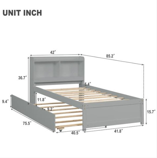 Single Bed With Roller Bed Frame, Grey