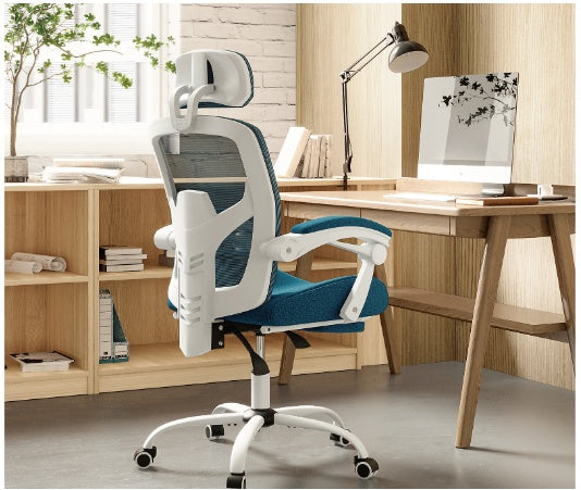 Retractable Footrest Ergonomic Swivel Office Chair With Lumbar Support Pillow And Padded Armrests