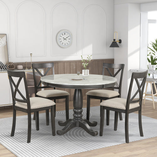 Orisfur. 5 Pieces Dining Table And Chairs Set For 4 Persons, Kitchen Room Solid Wood Table With 4 Chairs