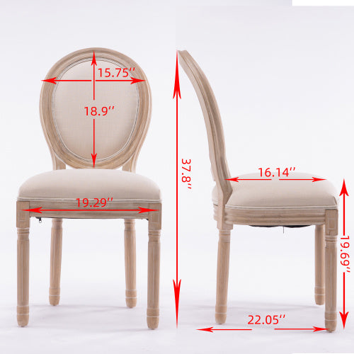 2 Solid Wood Frame Linen Fabric Oval Back Dining Chairs