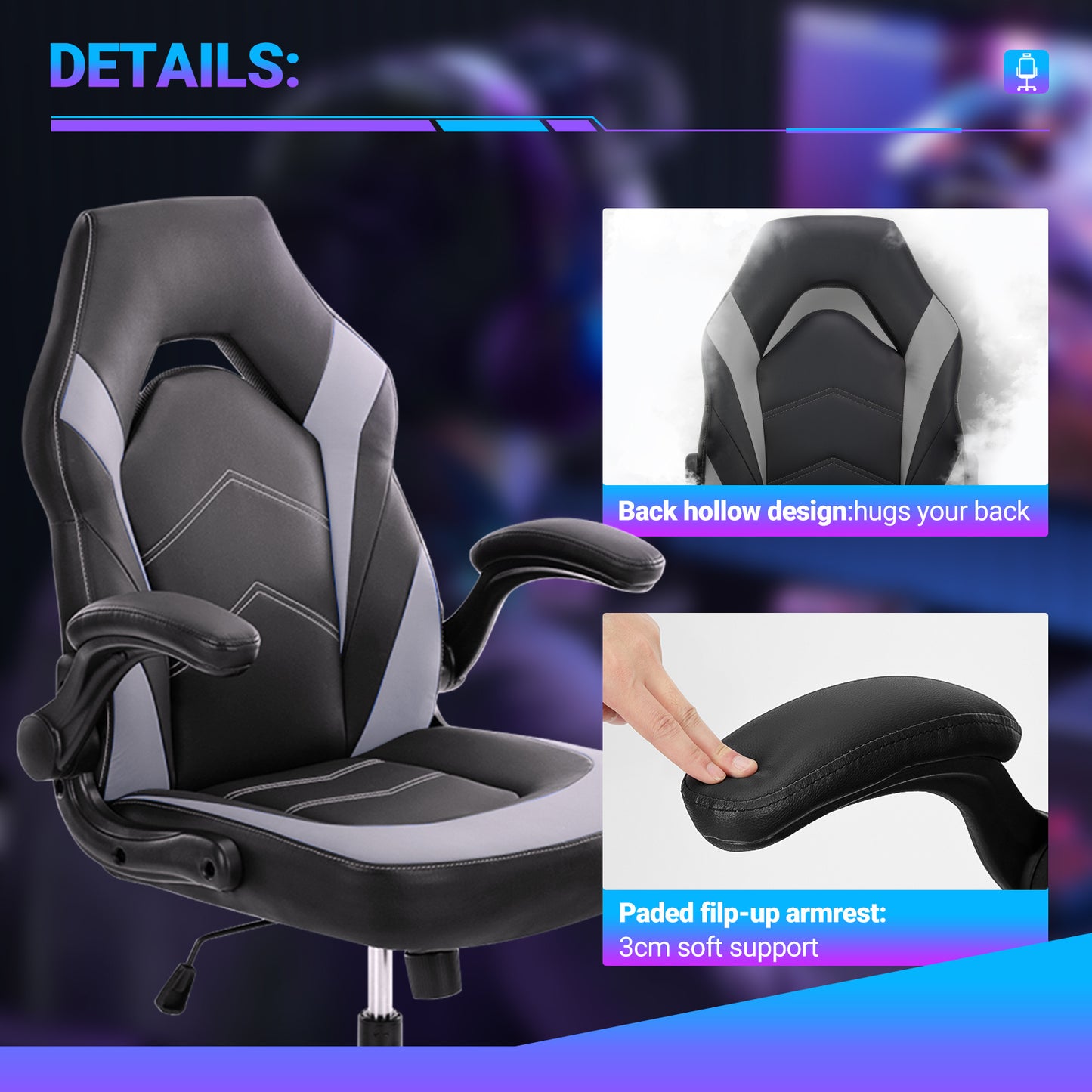 PU Leather Ergonomic Office Chair Swivel Computer Gaming Chair With Lumbar Support