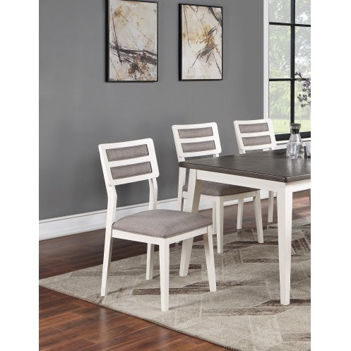 Beautiful Unique Set Of 2 Side Chairs White And Grey Kitchen Dining Room Furniture Ladder Back Design Chairs Cushion Upholstered