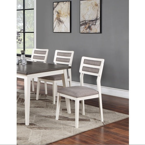 Beautiful Unique Set Of 2 Side Chairs White And Grey Kitchen Dining Room Furniture Ladder Back Design Chairs Cushion Upholstered