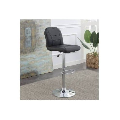 Adjustable Bar Stool Chair Black Faux Leather Clean Lines Seat Chrome Base Modern Set Of 2 Chairs