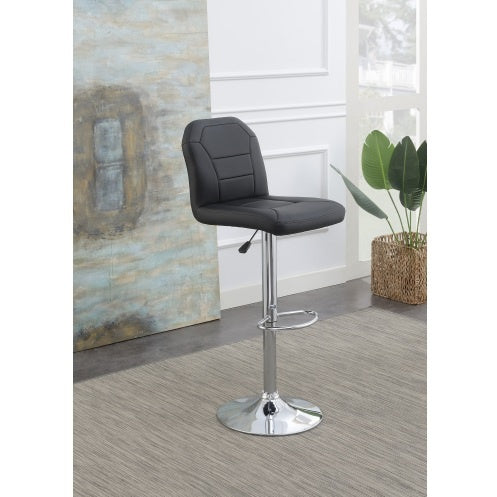 Adjustable Bar Stool Chair Black Faux Leather Clean Lines Seat Chrome Base Modern Set Of 2 Chairs