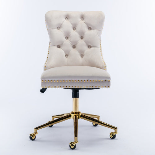 Velvet Fabric Tufted Button Home Office Chair, Adjustable Office Chair Swivel Office Chair