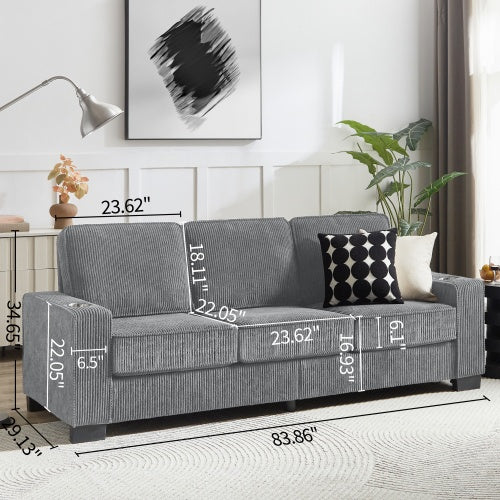 83.86Corduroy Fabric Sofa,Modern Compressed Couch,3-Seater Sofa, Furniture For Living Room,Bedroom,office