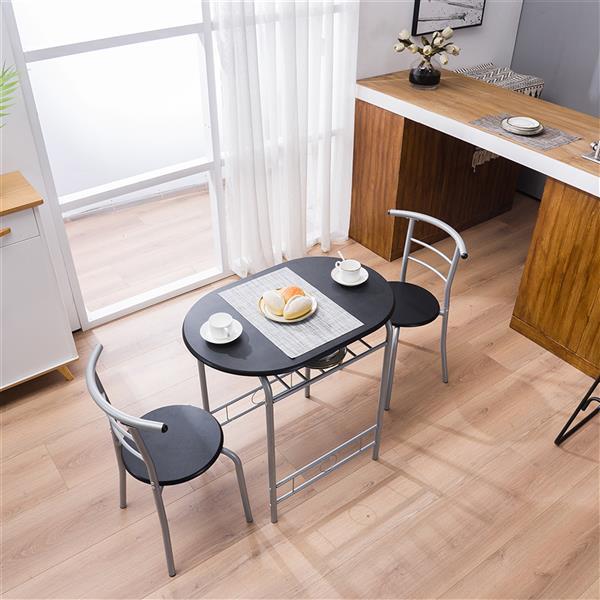 Black PVC Breakfast Table With One Table And Two Chairs