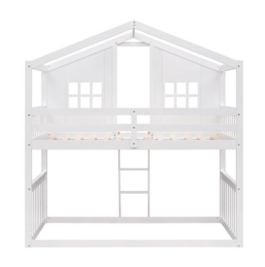 Bunk House Bed With Ladder, Wooden Bed - White