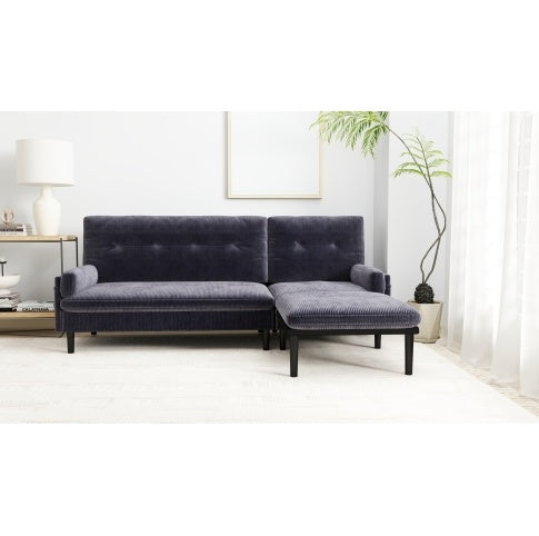 Grey Corduroy Sectional Sofa Convertible 3-seaters Sofa, L-Shaped Sofa, And Bed