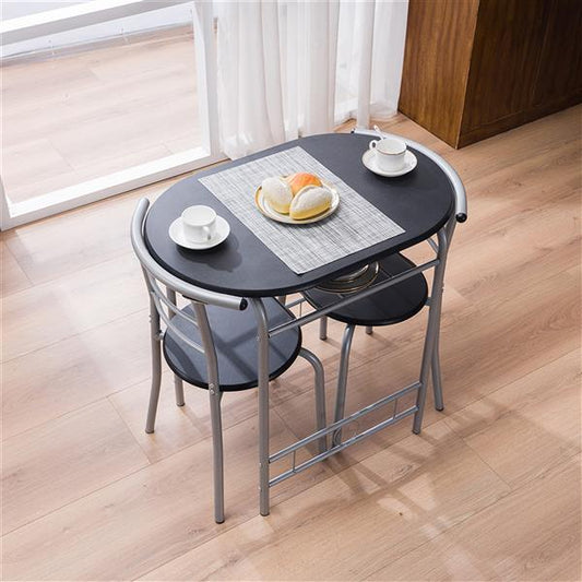 Black PVC Breakfast Table With One Table And Two Chairs