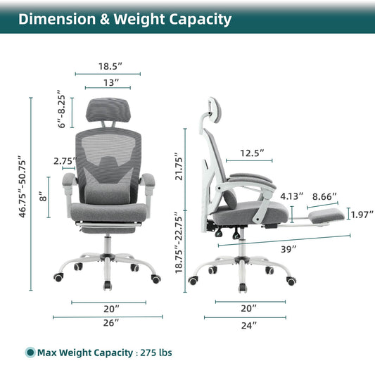 Retractable Footrest Ergonomic Swivel Office Chair With Lumbar Support Pillow And Padded Armrests