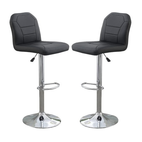 Adjustable Bar Stool Chair Black Faux Leather Clean Lines Seat Chrome Base Modern Set Of 2 Chairs