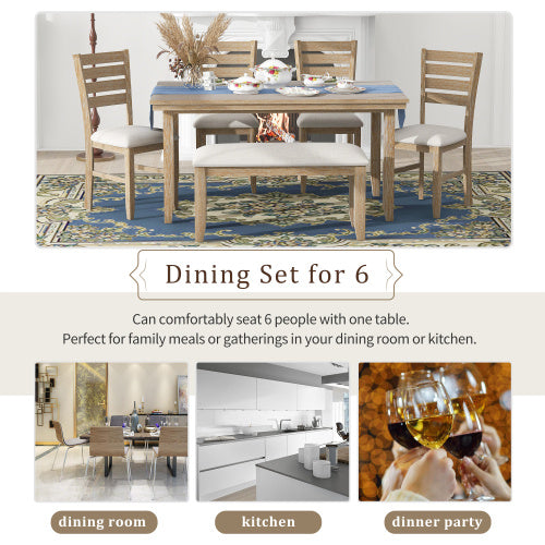 6-piece Wooden Dining Table Set With Dining Table And Chairs With Benches