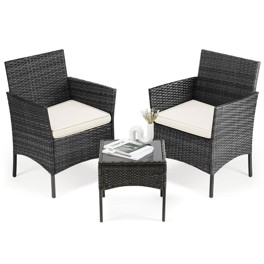 Patio Furniture Set 4 Pieces, Outdoor Furniture With Glass Table, Weaving Wicker Rattan Patio Chairs For Garden, Terrace, Porch, Lawns