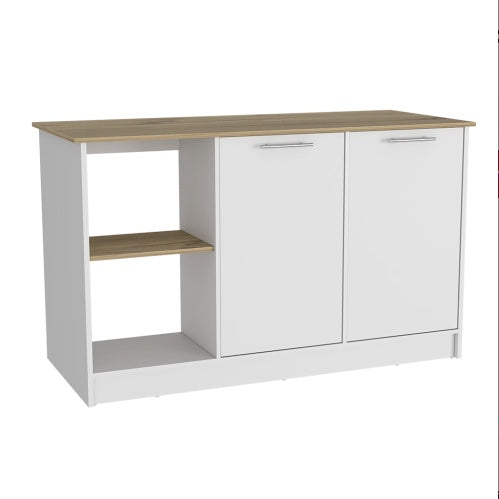 Juniper Kitchen Island, Four Open Shelves, Two Cabinets -Light Oak