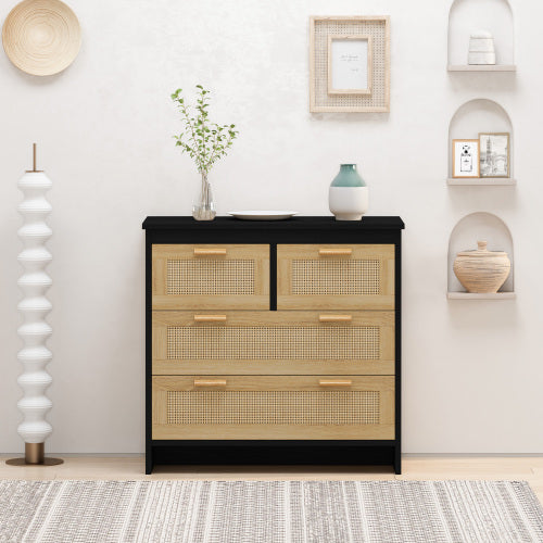 4 Drawer Rattan Cabinets, Suitable For Bedroom, Living Room, Dining Room, Hallway, Easy To Assemble