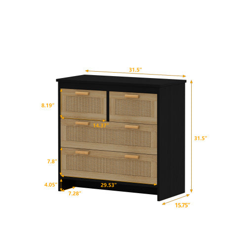 4 Drawer Rattan Cabinets, Suitable For Bedroom, Living Room, Dining Room, Hallway, Easy To Assemble