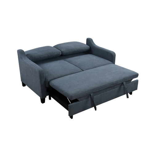 69 Inches 3in-1 Convertible Queen Sofa Bed, Modern Fabric Double Sofa Bed With Pull-out Bed, Small Double Sofa With Reclining Backrest, Living Room Furniture, Dark Blue