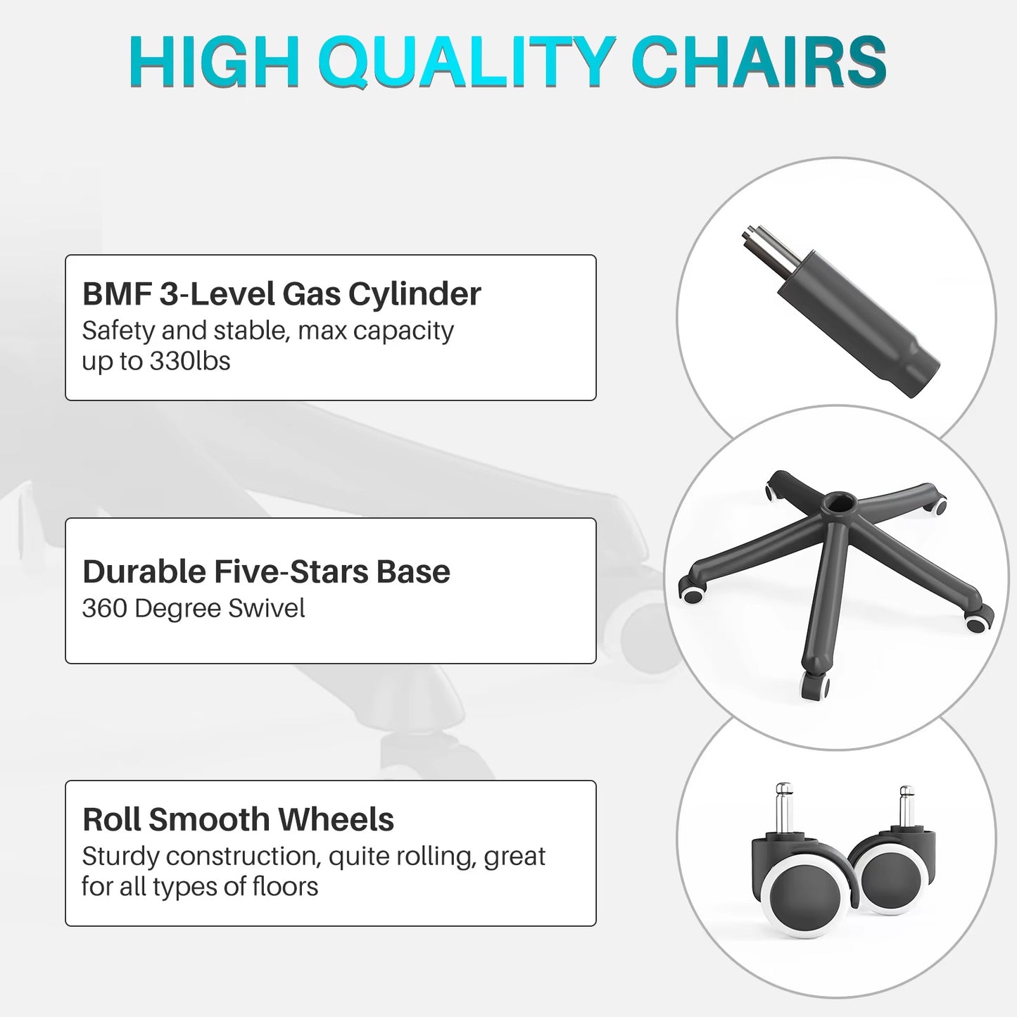 Ergonomic Black Swivel Office Chair High Back Comfortable Mesh Seat Headrest Adjustable Lumbar Support Wheels Executive Chair