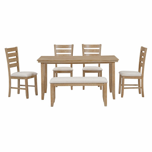 6-piece Wooden Dining Table Set With Dining Table And Chairs With Benches