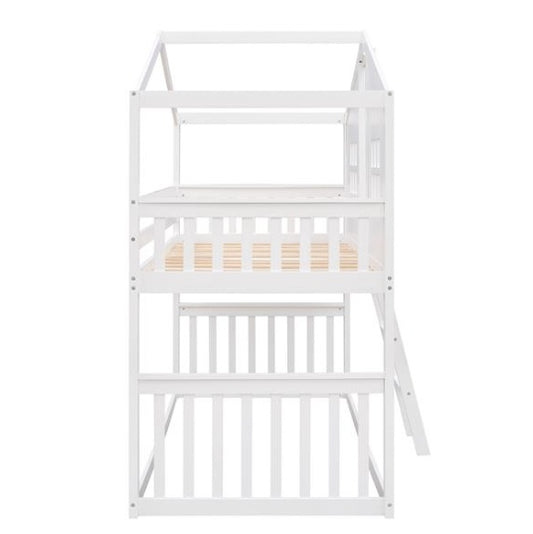 Bunk House Bed With Ladder, Wooden Bed - White