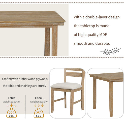 6-piece Wooden Dining Table Set With Dining Table And Chairs With Benches